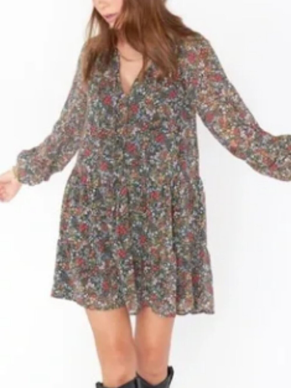 Show Me Your MuMu Black Floral Long-Sleeve Swing Dress - Picture 2 of 5